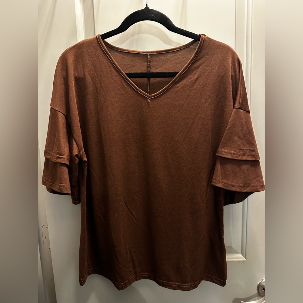 Shein Size L (8/10) Brown Knit Pullover V-Neck EUC